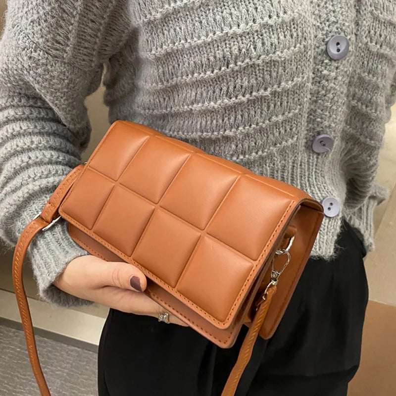 New Solid Color Fashion Shoulder Handbags Female Travel Messenger Bag Plaid Small PU Leather Crossbody Bags For Women