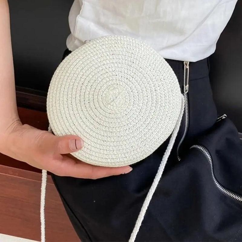 Fashion Handmade Straw Bag Women Girl Round Straw Handbag Summer Beach Bag Rattan Woven Shoulder Bags Handbag Knit Accessories